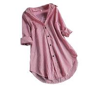 Angxiwan Going Out Tops for Women UK Button Shirts Top Long Collar Blouse Sleeve Women Turn-Down Stripe Loose Women's Blouse Oversized T Shirt Women Beach Shirts for Women