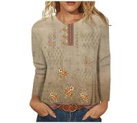 Angxiwan Going Out Tops for Women UK Women's Crew Neck Sweatshirt Vintage Top Women's Long Sleeve Floral Print Plus Size Evening Tops for Women Womens Outfits for Going Out