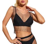 Angxiwan Going Out Tops for Women UK Women's Sexy Rhinestone Mesh Tank Tops See Through Diamond Crop Top Roman Reigns T Shirt T Shirt for Womens Online Black