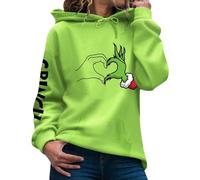 Angxiwan Grinch Hoodie Women Christmas Graphic Sweatshirt Funny Xmas Shirt Casual Green Tops Long Sleeve Jumper Ladies Hooded Pullover