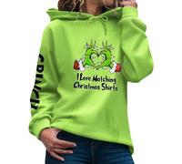 Angxiwan Grinch Hoodie Women Christmas Graphic Sweatshirt Funny Xmas Shirt Casual Green Tops Long Sleeve Jumper Ladies Hooded Pullover