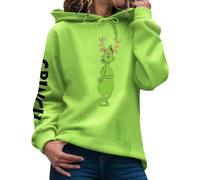 Angxiwan Grinch Hoodie Women Christmas Graphic Sweatshirt Funny Xmas Shirt Casual Green Tops Long Sleeve Jumper Ladies Hooded Pullover