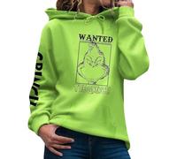 Angxiwan Grinch Hoodie Women Christmas Graphic Sweatshirt Funny Xmas Shirt Casual Green Tops Long Sleeve Jumper Ladies Hooded Pullover