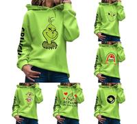 Angxiwan Grinch Hoodies for Women uk Fashion Long Sleeve Hooded Sweatshirt Funny Grinch Graphic Xmas Jumpers Pullover Tops Shirt S-3XL
