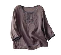 Angxiwan Gypsy Tops for Women Linen Shirts for Women UK Casual Loose Fit Short Sleeve Tunic Tops Retro Floral Embroidery Jacquard Linen Blouse Solid Color Lightning Deals of The Day Today Sale
