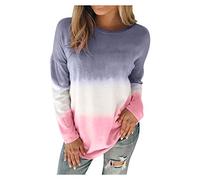 Angxiwan Gypsy Tops for Women Sweatshirt Plus Women Printed Gradient Tie-Dye Pullover Long Top Sleeve Size Women's Blouse Womens Long Sleeve Spandex Ladies Plus Size Shirts Womens Country wear Pink