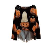 Angxiwan halloween fitted t shirt women Halloween Jumper Women Fashion Theme Month Graphic Print Pullover Tops Casual Long Sleeve Knit Sweatshirts Plus Size t shirt sexy outfits nurse B Black