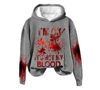 Angxiwan Halloween Hoodies for Women UK I'M Ok It'S Not My Blood Funny Printed Long Sleeve Hooded Sweatshirts Jumpers