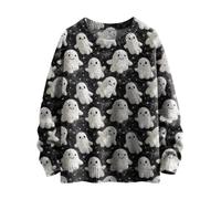 Angxiwan Halloween Jumpers for Women UK Cute Ghost Pumpkin Graphic Print Knit Sweatshirts Plus Size Long Sleeve Halloween Theme Month Pullover Tops Casual Crewneck Jumper Fall Clothes