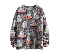 Angxiwan Halloween Jumpers for Women UK Cute Ghost Pumpkin Graphic Print Knit Sweatshirts Plus Size Long Sleeve Halloween Theme Month Pullover Tops Casual Crewneck Jumper Fall Clothes