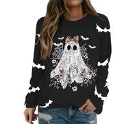 Angxiwan Halloween Sweatshirts Women Fsahion Halloween Theme Month Graphic Print Pullover Tops Casual Plus Size Long Sleeve Blouse Festival Crewneck Sweatshirt Lightweight Fall Pullover