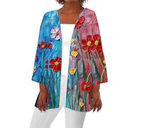 Angxiwan Holiday Essentials for Women Womens Holiday Cardigans Women 2024 Retro Print 3/4 Sleeve Cardigans Lightweight Blouse Tops Coat Casual Duster Jackets Best Friday Black Deals