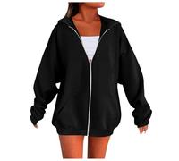 Angxiwan Holiday Essentials My Order Zip up Hoodies for Women UK Oversized Long Sleeve Sweatshirts With Pockets Ladies Hooded Lightweight Jacket Cardigans Casual Jumpers for Women UK Sale B Black