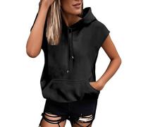 Angxiwan Hooded Vest Tops Women UK With Pocket Casual Sleeveless Gym Tops Fashion Solid Color Drawstring Hoodies Blouse Summer Loose Fit Shirts Ladies Y2K Hip Hop Vest