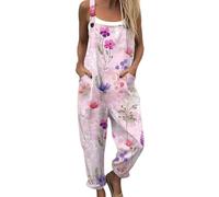 Angxiwan Jumpsuits for Women Dungarees for Women UK Plus Size Bee Floral Printed Wide Leg Bib Overalls with Pockets Summer Casual Adjustable Straps Loose Dungarees Winter Jumpsuits UK