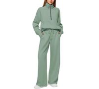Angxiwan jumpsuits for women uk Tracksuit Womens Full Set Tracksuit Long Sleeve Oversized Half Zip Sweatshirt Pullover Drawstrings Wide Leg Trousers Sweatpant womens coords sets lounge pants