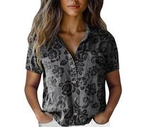Angxiwan Kaftans Women Full Length Linen Shirts Women Summer Short Sleeve Button Down T-Shirts with Pockets Elegant Graphic Print Tunic Tops Lightweight Loose Deals of The Day Sale Prime