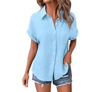 Angxiwan Kaftans Women Full Length Summer Linen Tops for Women UK Lightweight Button Down Boho Shirts Casual Pleated Muslin Blouse Solid Color Short Sleeve Tunic Sales Clearance