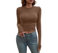 Angxiwan Ladies Plus Size T Shirts Women's Long Sleeve Shirts Crew Neck Slim Fit Going Out Tops Basic Tees Barely There Womens Lightweight Long Sleeve Womans Party Tops Asymmetrical Women Coffee