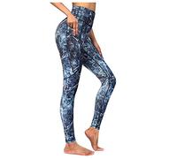 Angxiwan Leggings for Women UK Soft High Waisted Tummy Control Leggings Wiht Pocket Sports Workout Gym Running Yoga Pants Ladies Print Active Trousers Blue