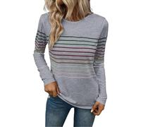Angxiwan Lightning Deals of The Day Autumn Tops for Women UK Women's Striped Drop Shoulder Long Sleeve Sweatshirt Round Neck Pullover Knit Top Best Friday Black Deals