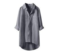 Angxiwan Lightning Deals of The Day Button Down Shirts for Women UK Lightweight Linen Cotton Blouse with Pocket Casual Loose Fit Long Sleeve Tunic Tops Oversized Womens Daily