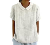 Angxiwan Lightning Deals of The Day Prime Tops for Women UK Clearance Fashion Print Short Sleeve T-Shirts Elegant Plus Size Collar Lapel Linen Blouse Casual Loose Fit.
