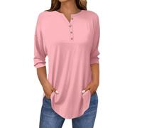 Angxiwan Lightning Deals of The Day Prime Tunic Tops for Women UK Sale 2025 Casual 3/4 Sleeve T-Shirt Baggy Loose Fit Button Henley Shirts Oversized Blouse Lightning Deals of The Day Prime Sale