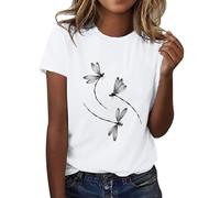 Angxiwan Lightning Deals of The Day Tops for Women UK Clearance Fashion Daisy Butterfly Print Short Sleeve Basic Shirts Casual Loose Fit Blouse Summer Crewneck Warehouse Deals Clearance Fishing.
