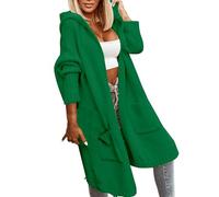 Angxiwan Lightning Deals Today Crochet Cardigans for Women Womens Long Cardigans Cable Knitted Open Front Oversized Hooded Outerwear Sweater Coat Items Green