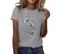 Angxiwan Lightning Deals Today Tops for Women UK Clearance Fashion Daisy Butterfly Print Short Sleeve Basic Shirts Casual Loose Fit Blouse Summer Crewneck Daily Deals of The Day.