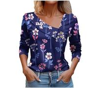 Angxiwan Lightning Deals Today Women Tunic Tops Plus Size Women's Spring/Summer Casual Long Sleeved V Neck Printed Top T Shirt Women Tunic Womens Sale Clearance Purple