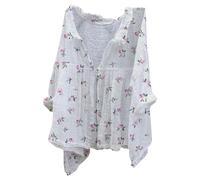 Angxiwan Linen Cardigan for Women Summer Long Sleeve Lightweight Jacket Elegant Print Button Shirts Plus Size Flowy Hem Linen Tops Blouse Ladies V-Neck Casual T-Shirt