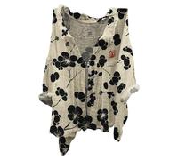 Angxiwan Linen Cardigan for Women Summer Long Sleeve Lightweight Jacket Elegant Print Button Shirts Plus Size Flowy Hem Linen Tops Blouse Ladies V-Neck Casual T-Shirt