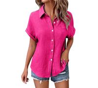 Angxiwan Linen Shirt Boho Blouse Summer Linen Tops for Women UK Lightweight Button Down Boho Shirts Casual Pleated Muslin Blouse Solid Color Short Sleeve Tunic Lightning Deals of The Day Today Sale