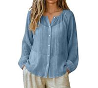 Angxiwan Linen Shirt Women Blouses for Women UK Elegant Button Down Long Sleeve Chiffon Linen Tops Lightweight Breathable Plus Size Sun Protective Shirts Gypsy Tops for UK Sky Blue