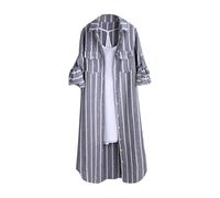 Angxiwan Linen Shirt Women Long Plaid Shirts for Women UK Plus Size Button Long Sleeve Summer Cardigan Casual Loose Fit Flowy Hem Tunic Tops Elegant Collar Gypsy Tops