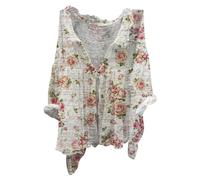 Angxiwan Linen Shirt Women Oversize Linen Cardigan for Women Summer Long Sleeve Lightweight Jacket Elegant Print Button Shirts Plus Size Flowy Hem Tops Tops Clearance B Red