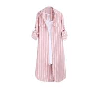 Angxiwan Linen Tops for Women UK Plus Size Plaid Shirts for Women UK Plus Size Button Long Sleeve Summer Cardigan Casual Loose Fit Flowy Hem Tunic Tops Elegant Collar Beach Coverups