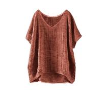 Angxiwan Linen Tops for Women UK Three Quarter Sleeves Linen Tops for Women UK Plus Size Short Sleeve T-Shirts Lightweight Loose Fit Boho Blouse Dressy Flowy Hem Tunic Bohemian Peplum