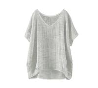 Angxiwan Linen Tops for Women UK Three Quarter Sleeves Linen Tops for Women UK Plus Size Short Sleeve T-Shirts Lightweight Loose Fit Boho Blouse Dressy Flowy Hem Tunic Bohemian Boho B White