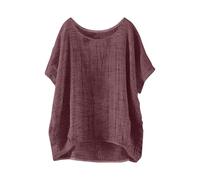 Angxiwan Linen Tops for Women UK Three Quarter Sleeves Linen Tops for Women UK Plus Size Short Sleeve T-Shirts Lightweight Loose Fit Boho Blouse Dressy Flowy Hem Tunic Bohemian Beach Coverups