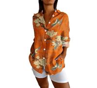Angxiwan Long Blouses for Women UK Linen Shirt Women Oversized Long Sleeve Button Down T-Shirts Cardigans Fashion Artistic Print Tunic Tops Summer Casual Loose Warehouse Deals Clearance