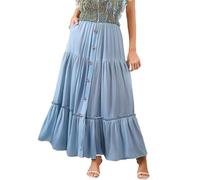 Angxiwan Long Skirts Elasticated Waist Womens Skirts Elastic Waist Denim Elastic High Single Breasted Ice A Line Large Sway Splicing Skirt Knee Length Skirt Elasticated Ladies Plus Size BU2