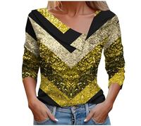 Angxiwan Long Sleeve Striped Top Asymmetrical Neck Tops for Women Long Sleeve Button Collared V Neck Blouses 2025 Fashion Work Casual Shirts V T Shirts Womens Orange top White Casual Women