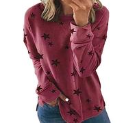 Angxiwan Long Sleeve Tops for Women UK Fashion Star Graphic Printed Sweatshirt Casual Crew Neck Pullover Shirts Ladies Plus Size Side Split Basic Jumper Blouses