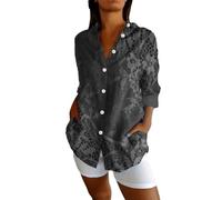 Angxiwan Long Tshirts Women UK Linen Shirt Women Oversized Long Sleeve Button Down T-Shirts Cardigans Fashion Artistic Print Tunic Tops Summer Casual Loose Holiday Essentials for