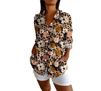 Angxiwan Long Tshirts Women UK Linen Shirt Women Oversized Long Sleeve Button Down T-Shirts Cardigans Fashion Artistic Print Tunic Tops Summer Casual Loose Lightning Deals of The Day Today Sale