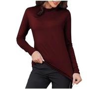 Angxiwan Loose Tops for Women UK Womens Thermal Tops Solid Color Casual Elastic Undershirt Warm Top Long Sleeve Turtleneck Blouse Thermal Underwear Set Womens Check Shirt Women Tunic Wine