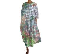 Angxiwan Maxi Dresses for Women UK 2024 Fashion Artistic Print Long Dress Casual Loose Fit 3/4 Sleeve Summer Dresses Baggy V-Neck Sundresses Ladies Vacation Beach Dress